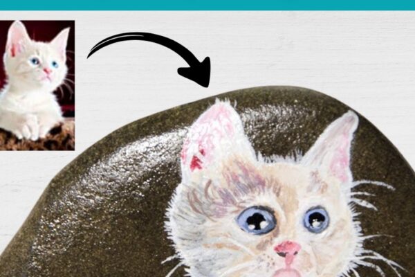 Finished Rock Painting – How To Paint A Cat, a completed DIY project
