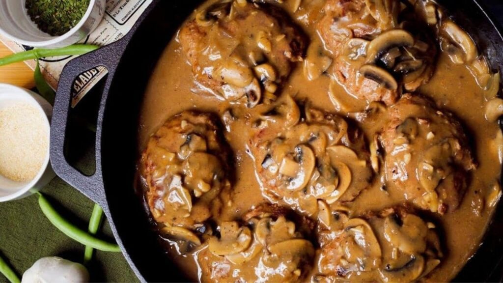 Salisbury Steak With Creamy Mushroom Sauce, homemade and freshly served