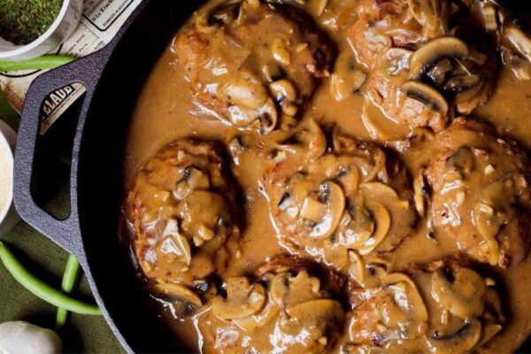 Salisbury Steak With Creamy Mushroom Sauce, homemade and freshly served