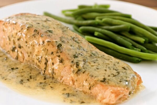 Salmon With Lemon Butter Sauce, homemade and freshly served