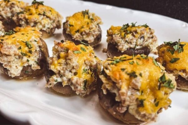 Sausage and Cheese Stuffed Mushrooms, homemade and freshly served