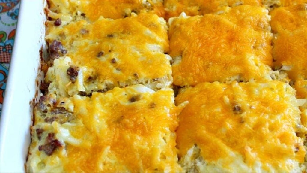 Sausage Hash Brown Casserole, homemade and freshly served