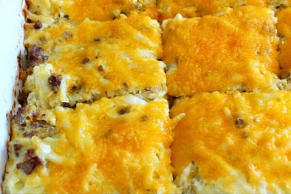 Sausage Hash Brown Casserole, homemade and freshly served