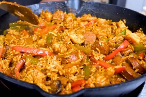 Sausage Pepper and Rice Skillet, homemade and freshly served