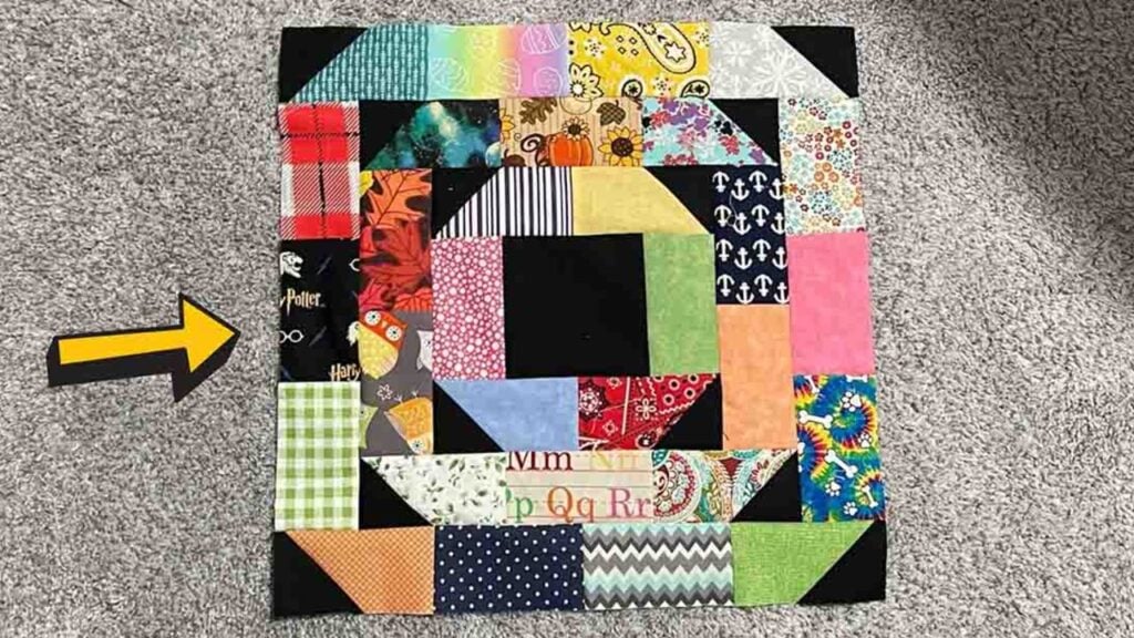 Scrappy Folded Corners Quilt Block, homemade and freshly served