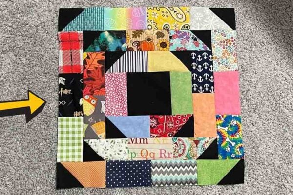 Scrappy Folded Corners Quilt Block, homemade and freshly served
