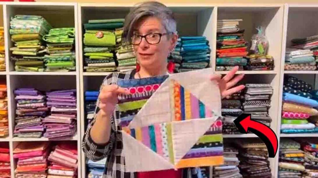 Finished Scrappy Split Stripe Quilt Block, a completed DIY project