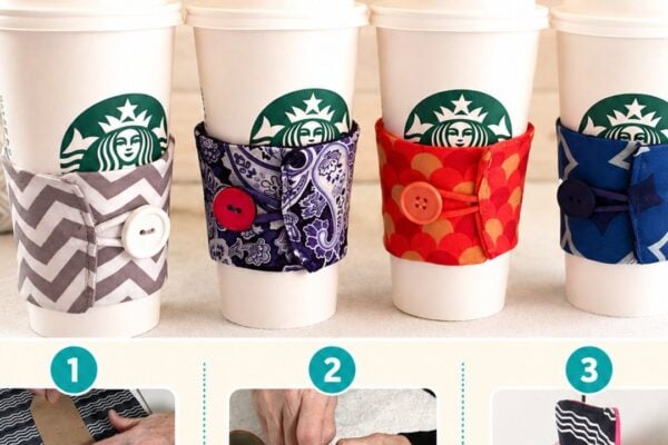 Finished Beginner Sewing Project : Coffee Cozies, a completed DIY project