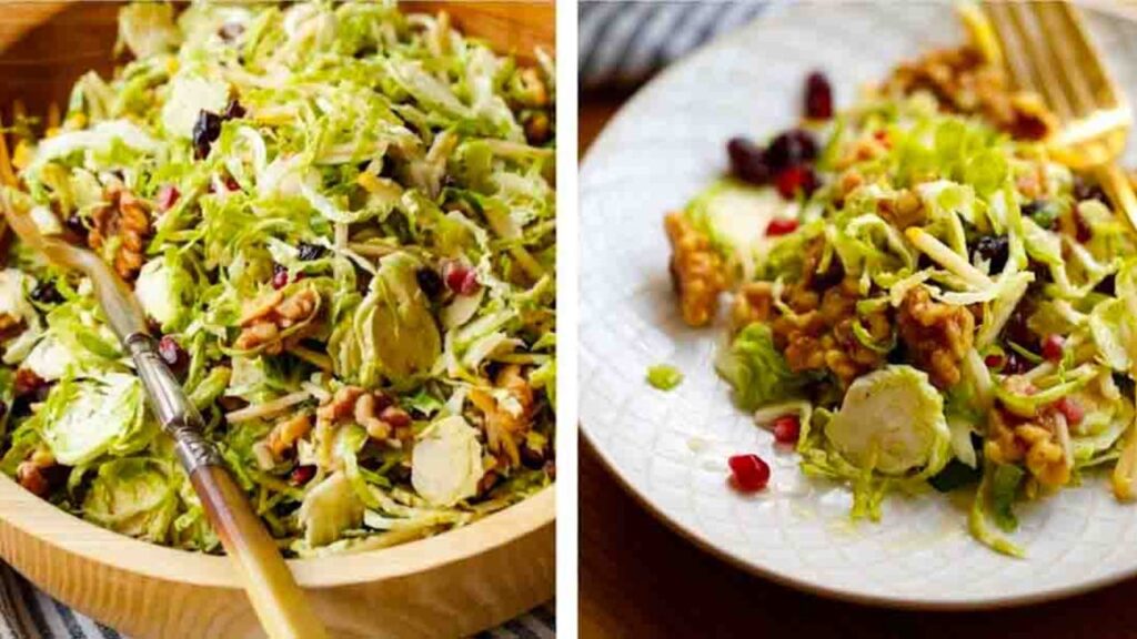 Shaved Brussels Sprouts Salad with Mustard Vinaigrette, homemade and freshly served