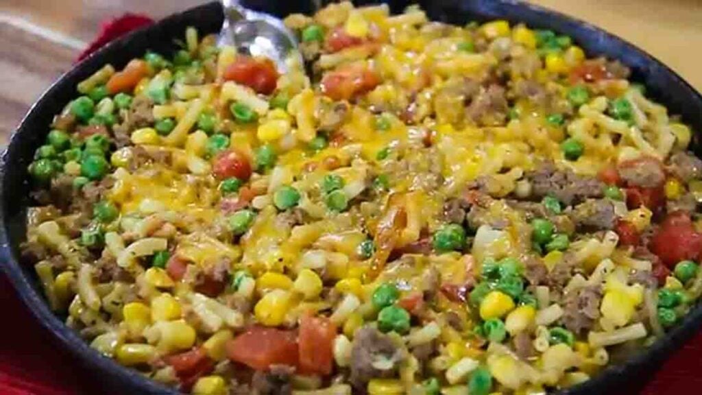 30-Minute Shipwreck Ground Beef Skillet, homemade and freshly served
