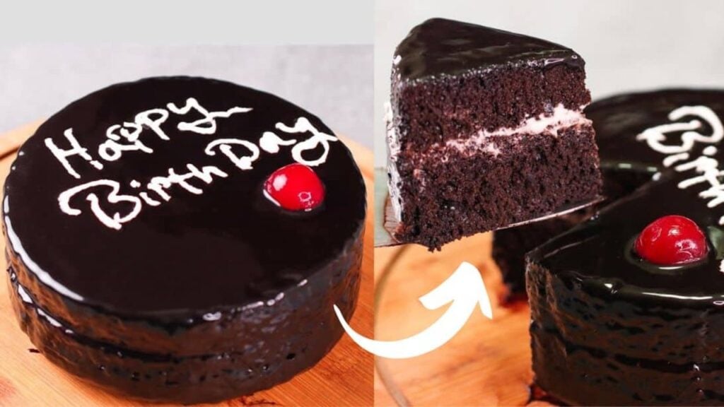 Simple Stovetop Chocolate Birthday Cake, homemade and freshly served