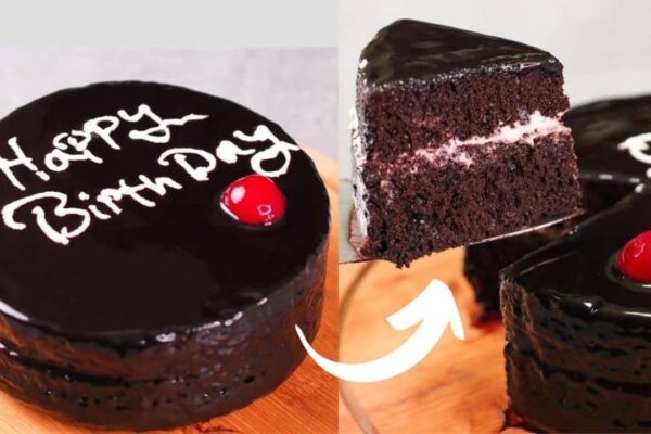 Simple Stovetop Chocolate Birthday Cake, homemade and freshly served
