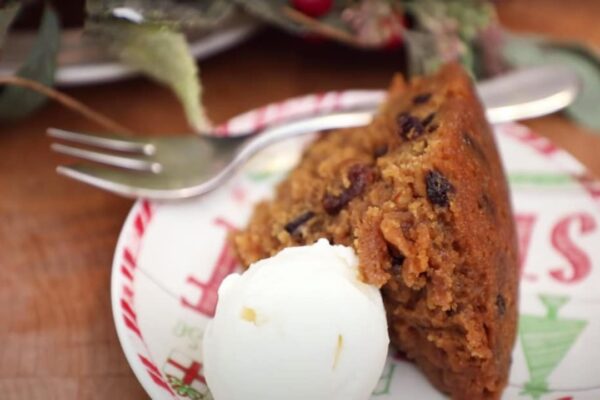 Simplified Mincemeat Christmas Pudding, homemade and freshly served