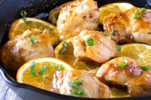 Skillet Orange Glazed Chicken Thighs, homemade and freshly served