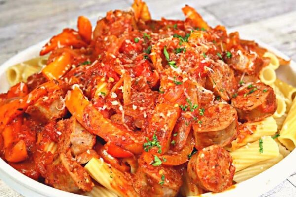 30-Minute Skillet Sausage & Pepper Pasta, homemade and freshly served