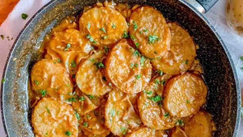 Skillet Spanish Potatoes, homemade and freshly served