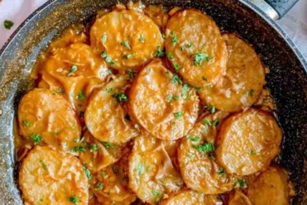 Skillet Spanish Potatoes, homemade and freshly served
