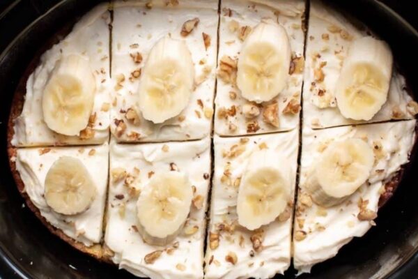 Slow Cooker Banana Nut Cake, homemade and freshly served
