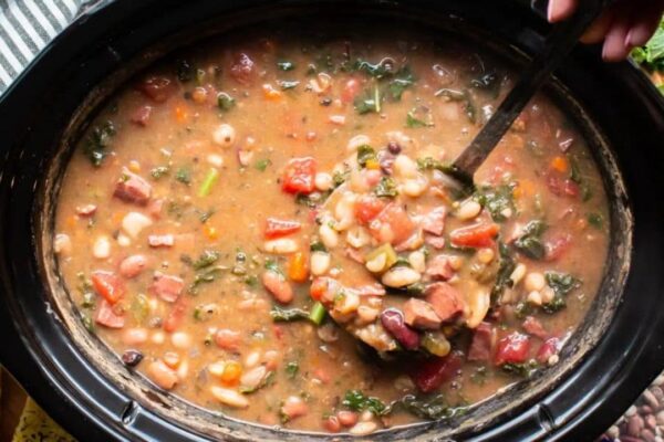 Slow Cooker 15 Beans Soup With Ham, homemade and freshly served