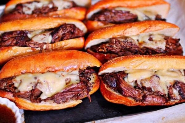 Slow Cooker Beef Pot Roast French Dip Sandwiches, homemade and freshly served