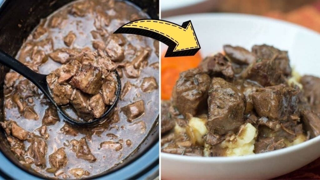 Slow Cooker Beef Tips With Gravy, homemade and freshly served