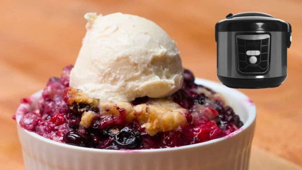 Slow Cooker Berry Cobbler, homemade and freshly served