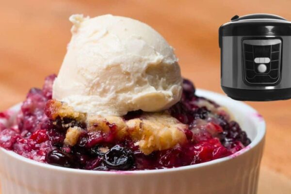 Slow Cooker Berry Cobbler, homemade and freshly served