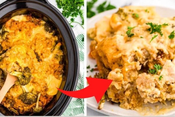 Slow Cooker Chicken Broccoli Stuffing Casserole, homemade and freshly served