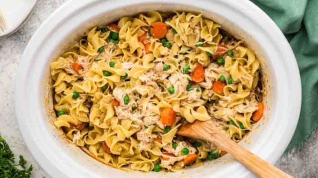 Slow Cooker Chicken & Noodles, homemade and freshly served