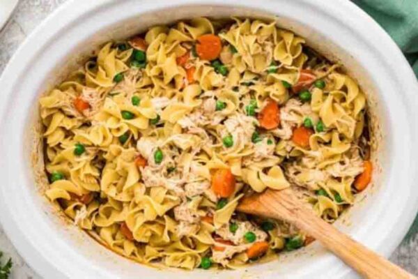 Slow Cooker Chicken & Noodles, homemade and freshly served