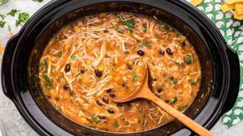 Slow Cooker Chicken Tortilla Soup, homemade and freshly served