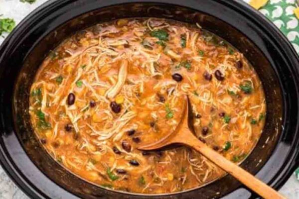 Slow Cooker Chicken Tortilla Soup, homemade and freshly served