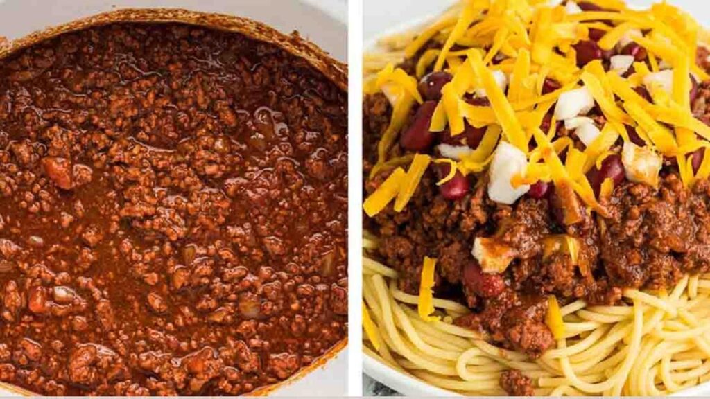 Slow Cooker Cincinnati Chili, homemade and freshly served