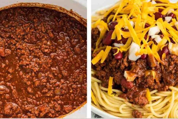 Slow Cooker Cincinnati Chili, homemade and freshly served