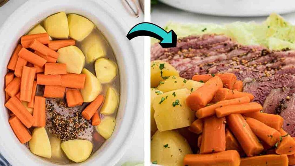 Slow Cooker Corned Beef and Cabbage, homemade and freshly served