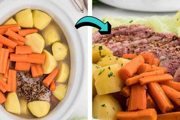 Slow Cooker Corned Beef and Cabbage, homemade and freshly served