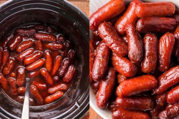 Slow Cooker Grape Jelly Little Smokies, homemade and freshly served