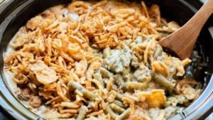 Slow Cooker Green Bean Casserole, homemade and freshly served