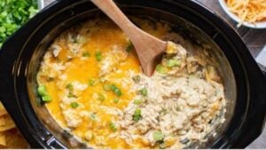 Slow Cooker Green Chile Chicken and Rice Casserole, homemade and freshly served