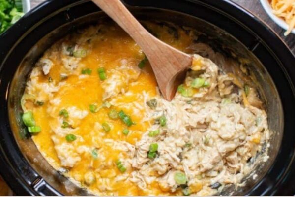 Slow Cooker Green Chile Chicken and Rice Casserole, homemade and freshly served