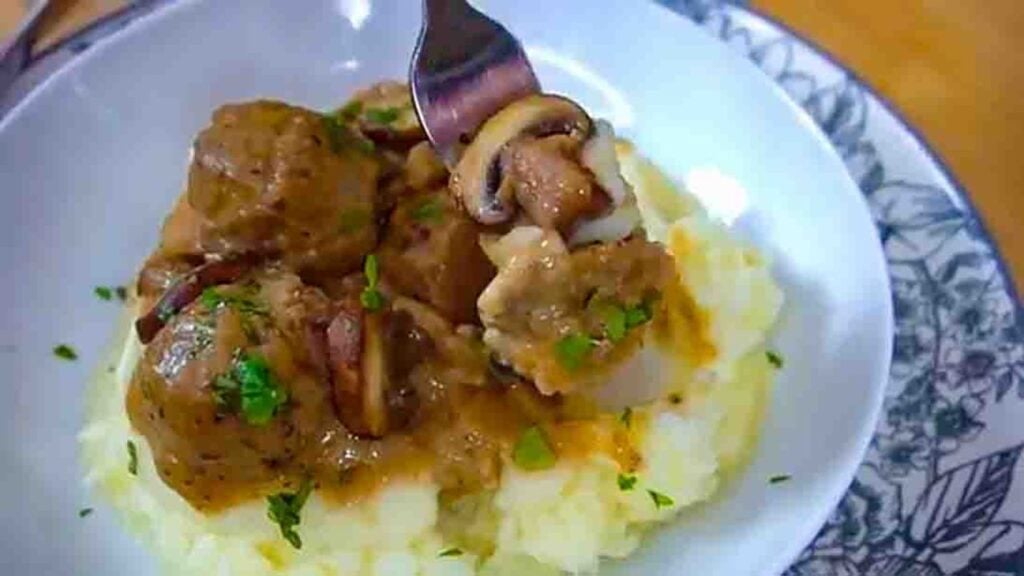 Slow Cooker Meatball Stroganoff, homemade and freshly served