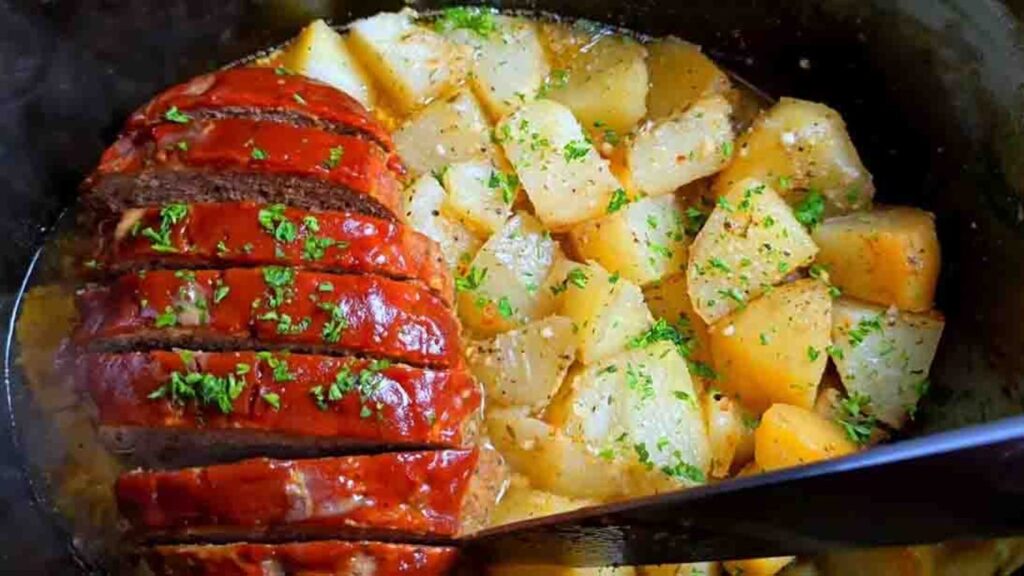 Slow Cooker Meatloaf, homemade and freshly served