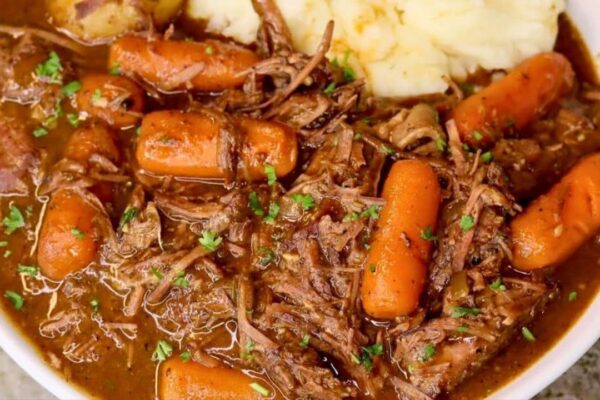 Super Easy Slow Cooker Pot Roast, homemade and freshly served