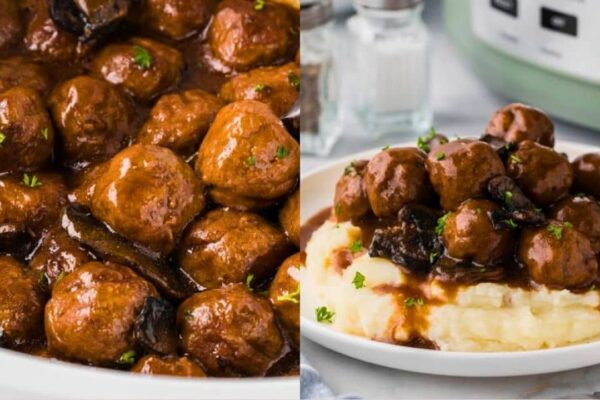 Slow Cooker Salisbury Steak Meatballs, homemade and freshly served