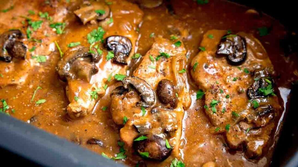 Slow Cooker Smothered Pork Chops, homemade and freshly served