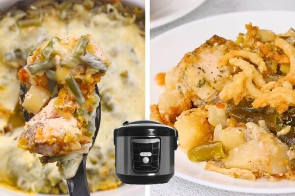 Slow Cooker Thanksgiving Casserole, homemade and freshly served