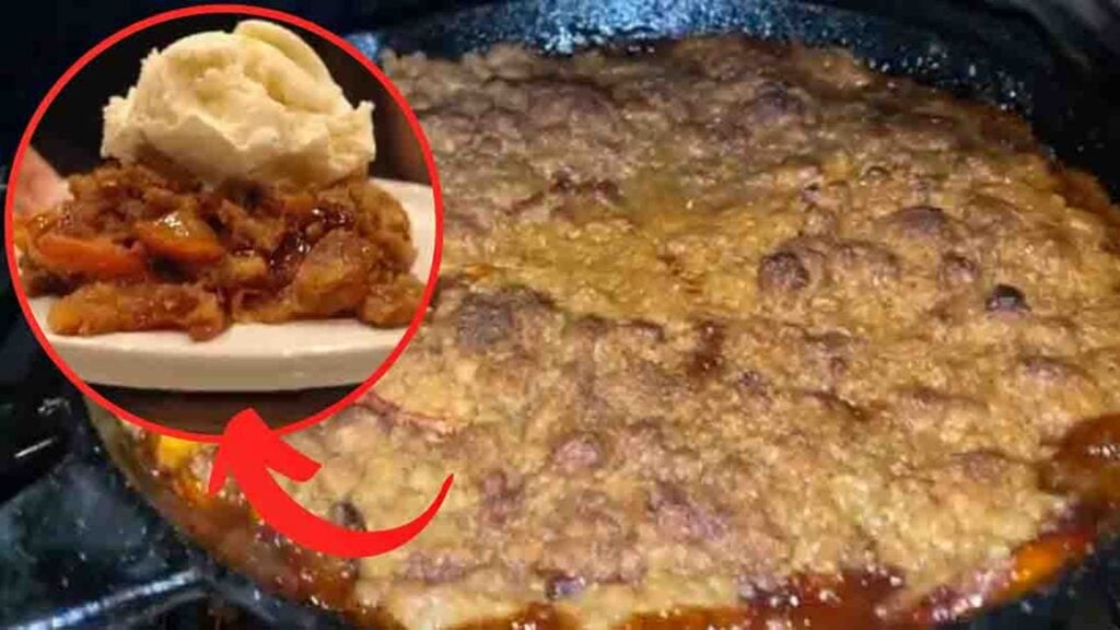Smoked Bourbon Peach Cobbler, homemade and freshly served