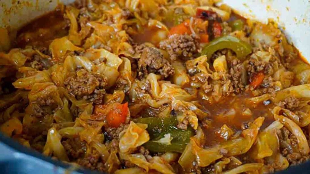 Smothered Cabbage and Ground Beef, homemade and freshly served