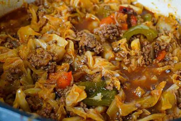 Smothered Cabbage and Ground Beef, homemade and freshly served