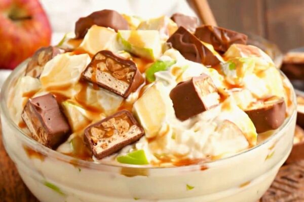 Snickers Apple Cheesecake Salad, homemade and freshly served